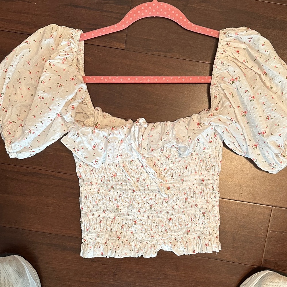 Floral Puff Sleeve Smocked Top